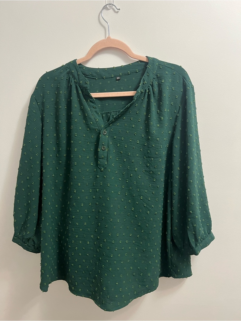 Green Textured Henley Blouse - Women